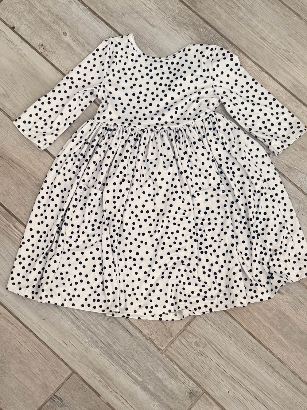 Girls' White & Black Polka Dot 3/4 Sleeve Dress Mila and Rose